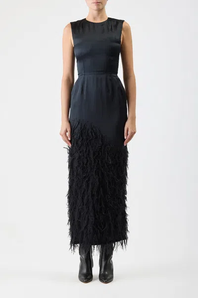 Shop Gabriela Hearst Maslow Feather Dress In Black Silk Satin