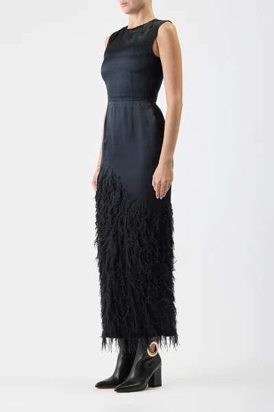 Shop Gabriela Hearst Maslow Feather Dress In Black Silk Satin