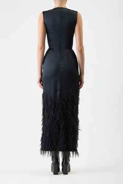 Shop Gabriela Hearst Maslow Feather Dress In Black Silk Satin