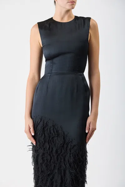 Shop Gabriela Hearst Maslow Feather Dress In Black Silk Satin