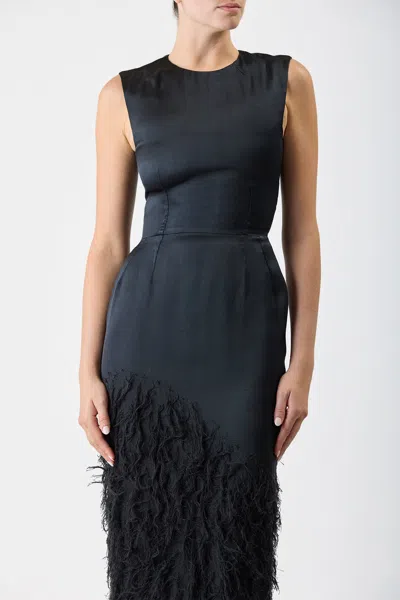 Gabriela Hearst Maslow Feather Dress In Black Silk In Black
