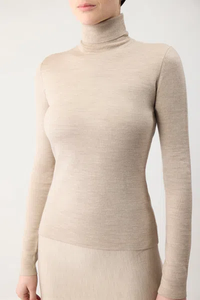 Shop Gabriela Hearst May Knit Turtleneck In Oatmeal Merino Wool Cashmere