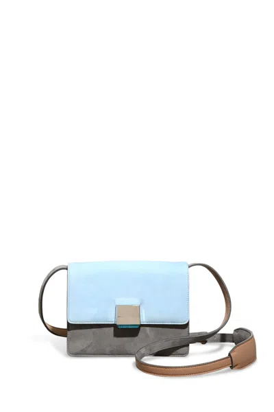Shop Gabriela Hearst Mercedes Crossbody Bag In Grey & Light Blue Suede With Nude Nappa Leather In Grey/light Blue/nude