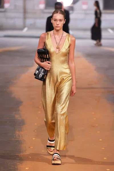 Shop Gabriela Hearst Melitta Dress In Merino Wool In Gold