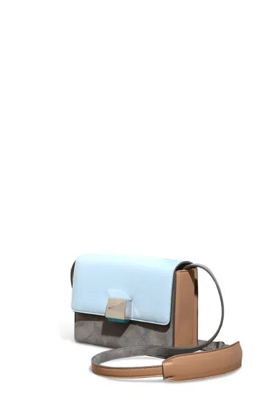 Shop Gabriela Hearst Mercedes Crossbody Bag In Grey & Light Blue Suede With Nude Nappa Leather In Grey/light Blue/nude