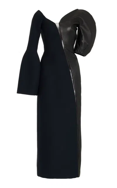 Shop Gabriela Hearst Merlin Dress In Black Silk Wool Cady And Leather