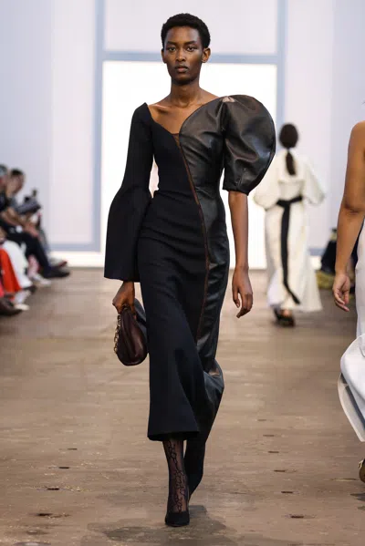 Gabriela Hearst Merlin Dress In Black Silk Wool Cady And Leather In Black