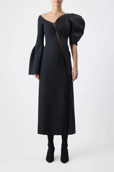 Shop Gabriela Hearst Merlin Dress In Black Silk Wool Cady And Leather