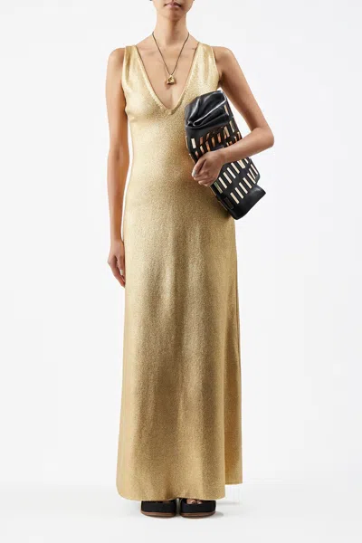 Shop Gabriela Hearst Melitta Dress In Merino Wool In Gold