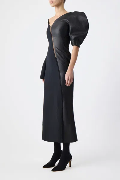 Shop Gabriela Hearst Merlin Dress In Black Silk Wool Cady And Leather