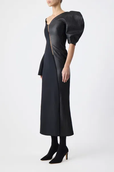 Gabriela Hearst Merlin Dress In Black Silk Wool Cady And Leather In Black
