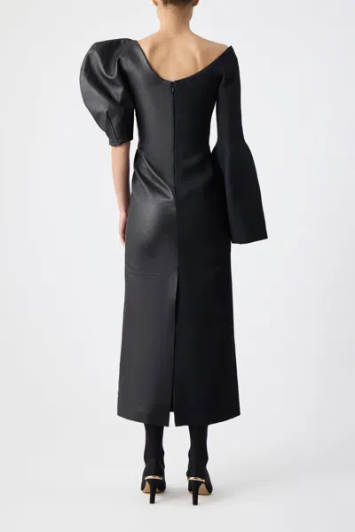 Shop Gabriela Hearst Merlin Dress In Black Silk Wool Cady And Leather