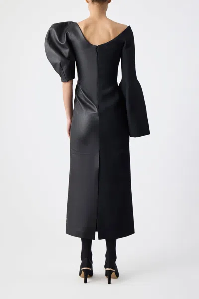 Gabriela Hearst Merlin Dress In Black Silk Wool Cady And Leather In Black