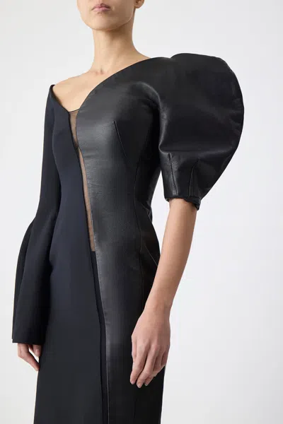 Shop Gabriela Hearst Merlin Dress In Black Silk Wool Cady And Leather