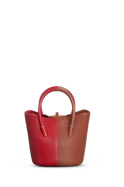 Shop Gabriela Hearst Mini Baez Bag In Cognac & Red Nappa Leather In Cognac/red