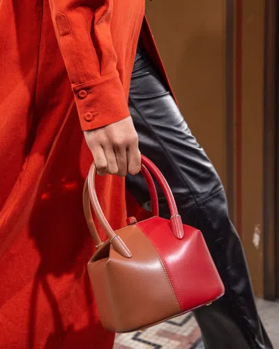 Shop Gabriela Hearst Mini Baez Bag In Cognac & Red Nappa Leather In Cognac/red