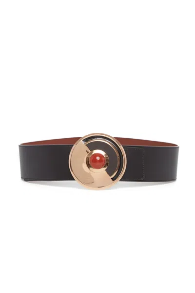 Shop Gabriela Hearst Moya Reversible Large Belt In Black Leather In Red Jasper/black