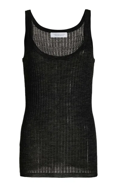 Shop Gabriela Hearst Nevin Pointelle Knit Tank Top In Black Cashmere Silk