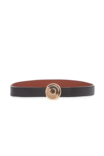 Shop Gabriela Hearst Moya Reversible Small Belt In Black Leather In Tigers Eye/black