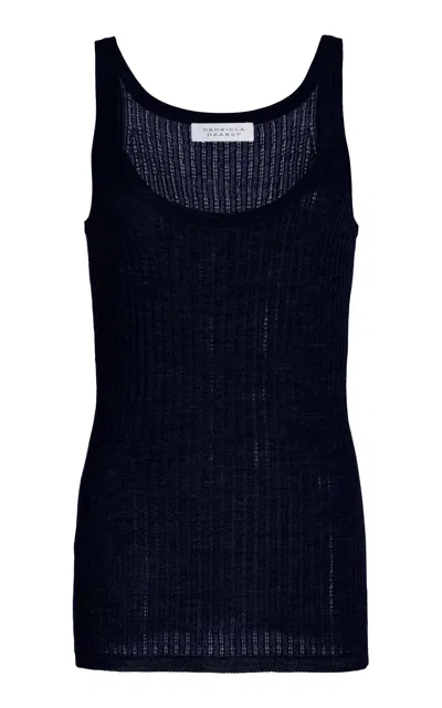 Shop Gabriela Hearst Nevin Pointelle Knit Tank Top In Dark Navy Cashmere Silk