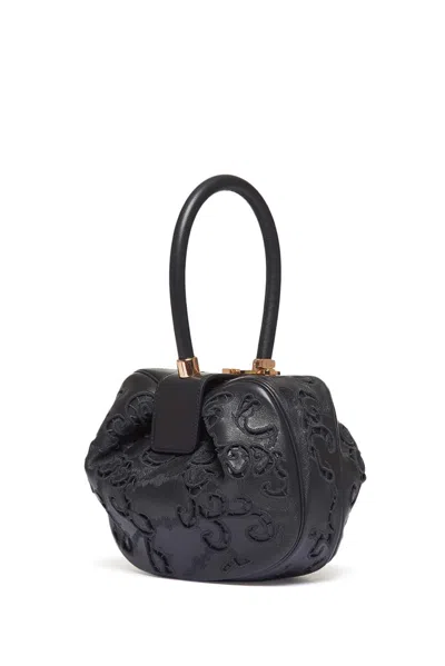 Shop Gabriela Hearst Nina Bag In Black Nappa Leather With Lace
