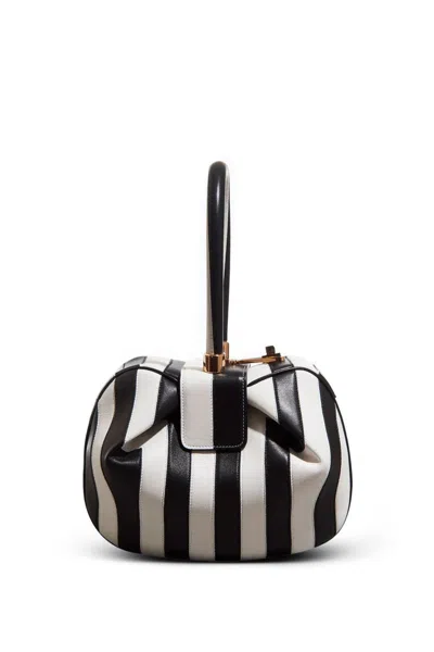 Shop Gabriela Hearst Nina Bag In Black & Ivory Stripes Nappa Leather In Black/ivory