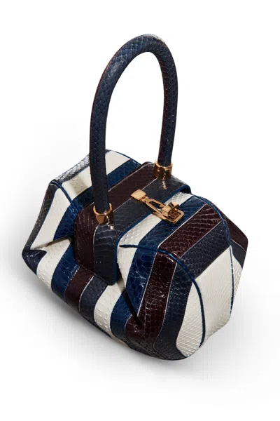 Shop Gabriela Hearst Nina Bag In Bordeaux, Navy & Ivory Stripes Snakeskin In Bordeaux/navy/ivory
