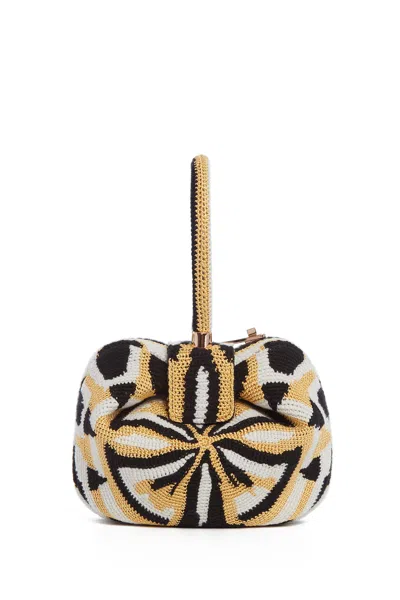 Gabriela Hearst Nina Bag In Gold, Black & Ivory Crochet In Gold/black/ivory