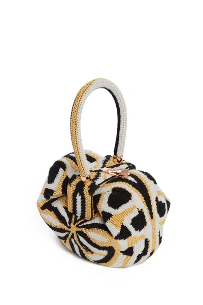 Gabriela Hearst Nina Bag In Gold, Black & Ivory Crochet In Gold/black/ivory