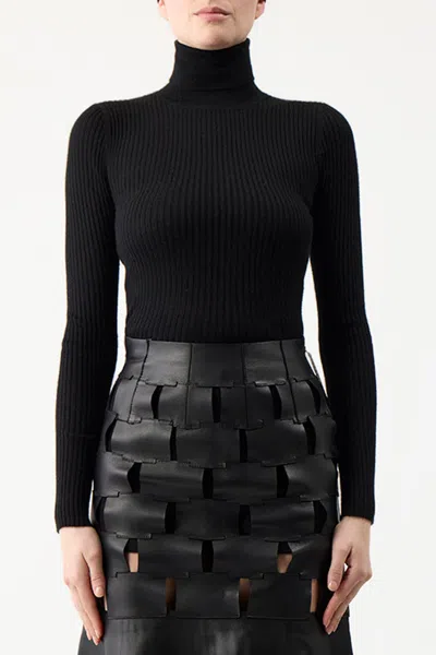 Gabriela Hearst Peppe Knit Turtleneck In Black Cashmere Silk In Black