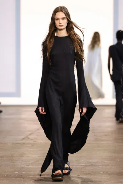 Shop Gabriela Hearst Sigrud Draped Dress In Black Silk Wool Gauze