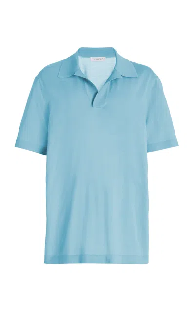 Shop Gabriela Hearst Stendhal Knit Short Sleeve Polo In Mineral Blue Cashmere