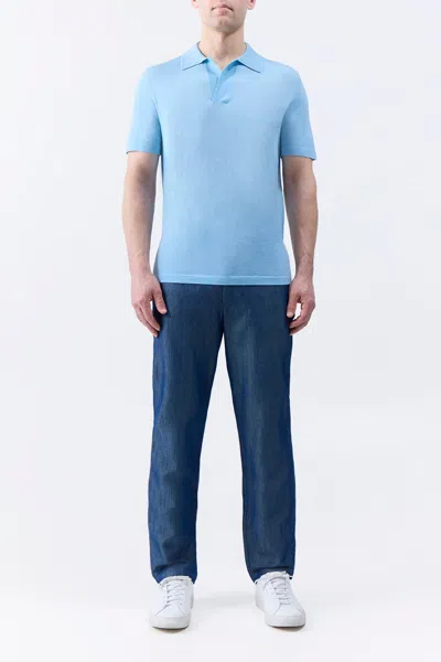 Shop Gabriela Hearst Stendhal Knit Short Sleeve Polo In Mineral Blue Cashmere
