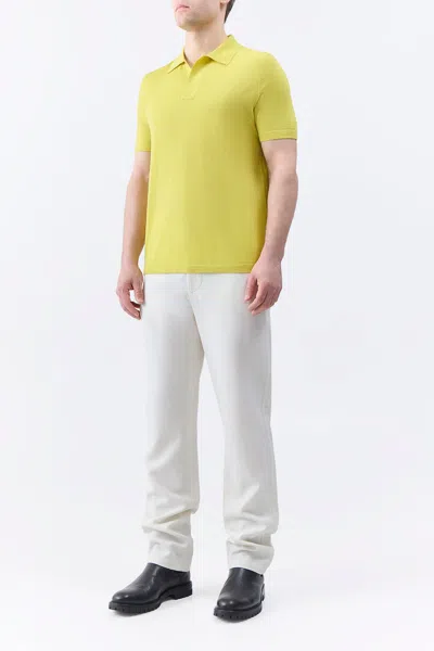 Shop Gabriela Hearst Stendhal Knit Short Sleeve Polo In Lime Adamite Cashmere