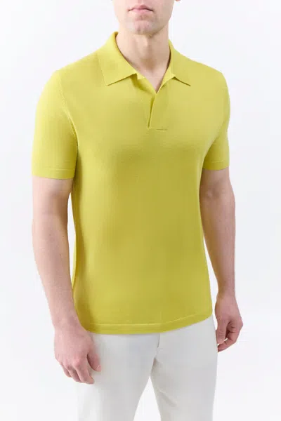 Shop Gabriela Hearst Stendhal Knit Short Sleeve Polo In Lime Adamite Cashmere