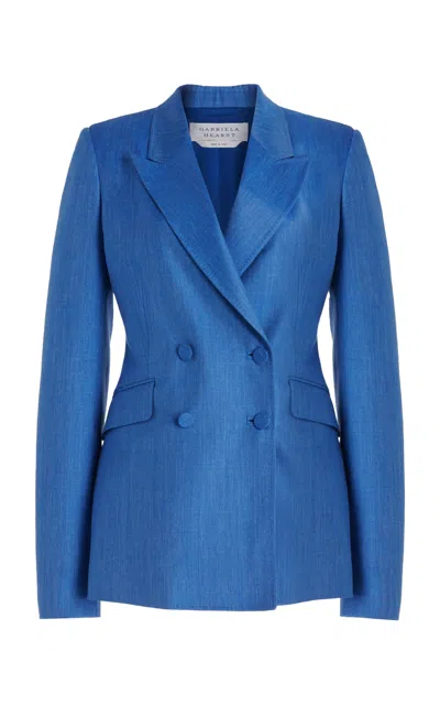 Shop Gabriela Hearst Stephanie Blazer In Sapphire Silk Wool With Linen