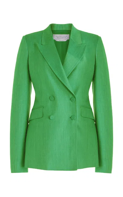 Shop Gabriela Hearst Stephanie Blazer In Peridot Green Silk Wool With Linen