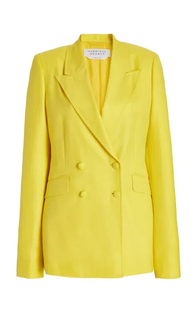 Shop Gabriela Hearst Stephanie Blazer In Silk Wool With Linen In Cadmium Yellow