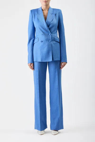 Shop Gabriela Hearst Stephanie Blazer In Sapphire Silk Wool With Linen