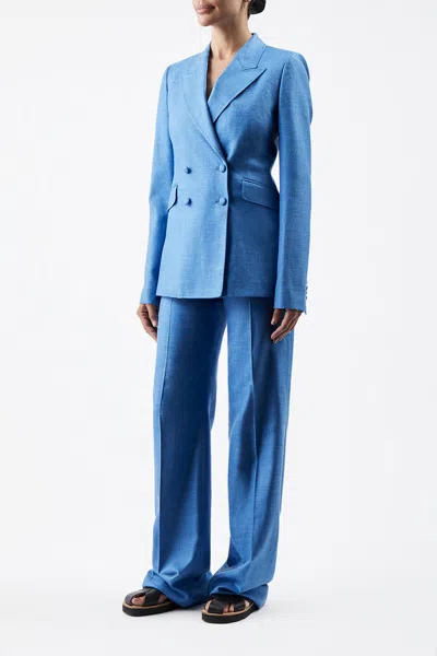Shop Gabriela Hearst Stephanie Blazer In Silk Wool With Linen In Aventurine Blue