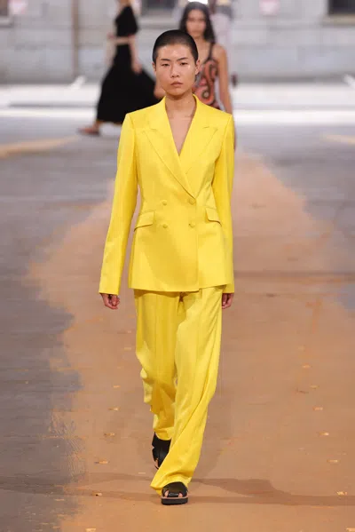 Gabriela Hearst Stephanie Double-breasted Wool, Silk And Linen-blend Twill Blazer In Cadmium Yellow