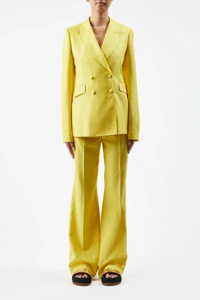 Gabriela Hearst Stephanie Double-breasted Wool, Silk And Linen-blend Twill Blazer In Cadmium Yellow