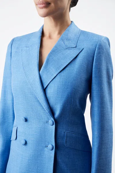 Shop Gabriela Hearst Stephanie Blazer In Silk Wool With Linen In Aventurine Blue
