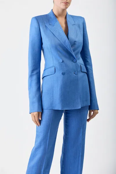 Shop Gabriela Hearst Stephanie Blazer In Sapphire Silk Wool With Linen