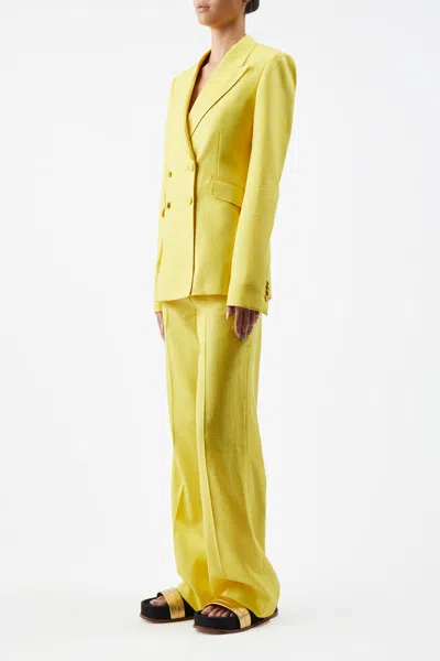 Shop Gabriela Hearst Stephanie Blazer In Silk Wool With Linen In Cadmium Yellow