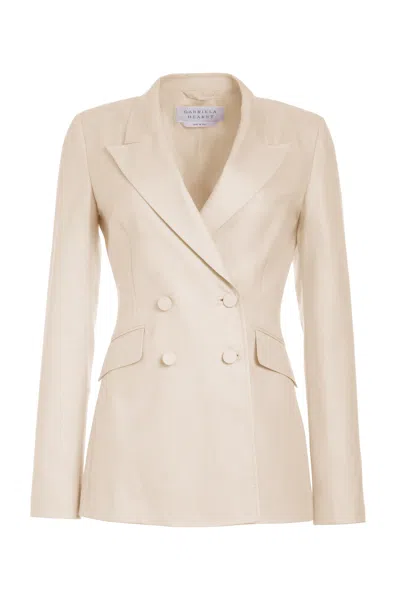 Shop Gabriela Hearst Stephanie Blazer In Silk Wool With Linen In Oatmeal