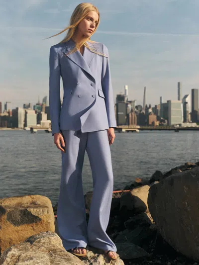 Shop Gabriela Hearst Stephanie Blazer In Silk Wool With Linen In Light Blue