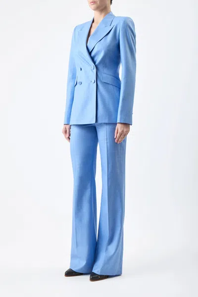 Shop Gabriela Hearst Stephanie Blazer In Silk Wool With Linen In Light Blue
