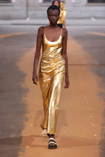 Shop Gabriela Hearst Teles Slip Dress In Gold Leather