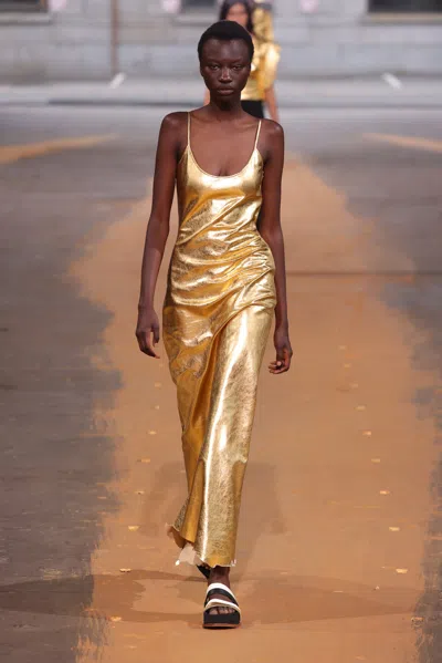 Gabriela Hearst Teles Metallic Leather Maxi Dress In Gold